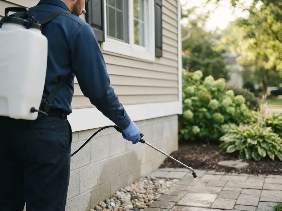 Pest control technician inspecting a home in Palmyra, MI